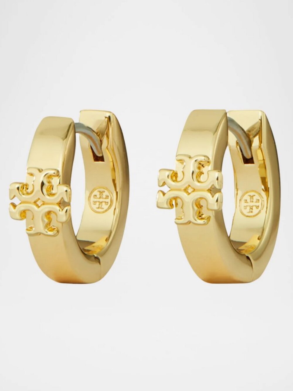 Tory Burch Kira Logo Gold Huggie Hoop Earrings